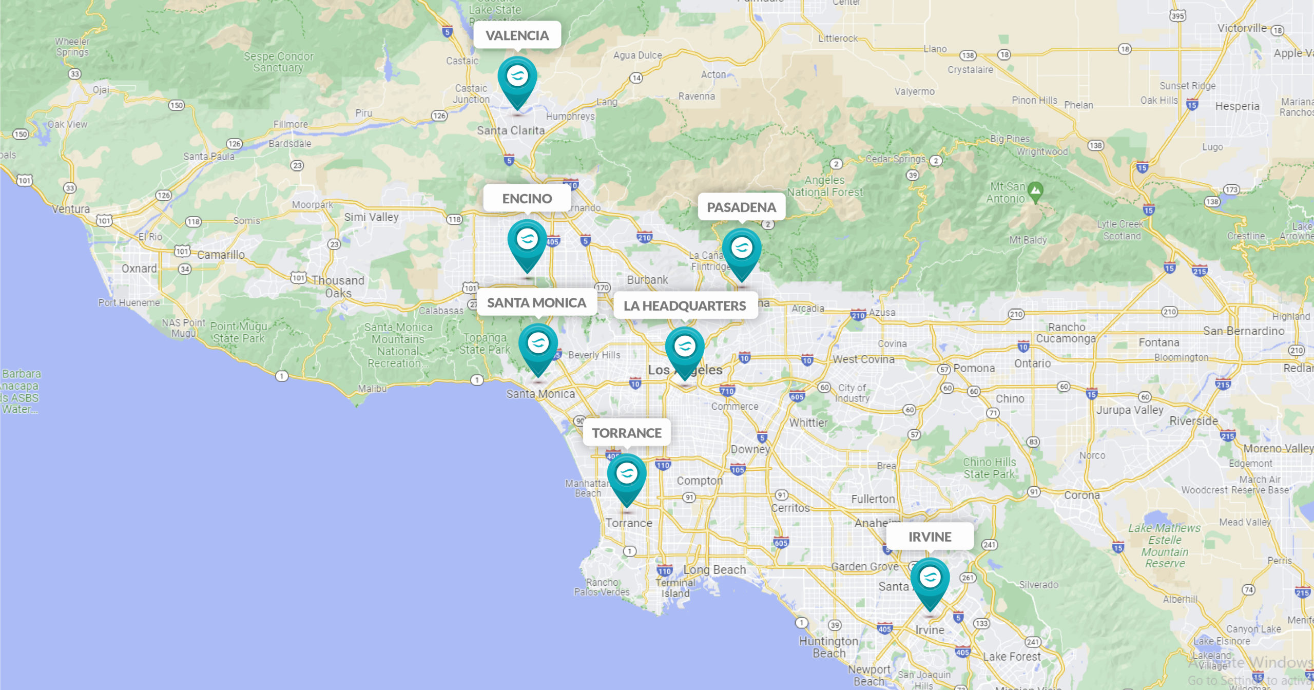 Map of Eyesthetica locations in the Los Angeles, CA area